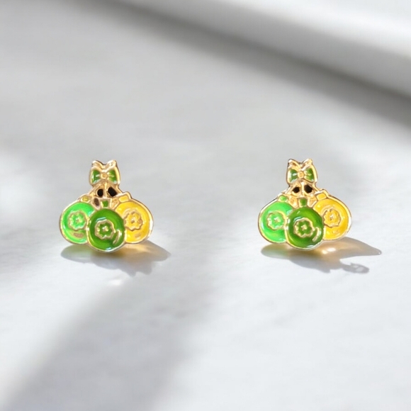 Green and Gold Earrings - Picture 1 of 2
